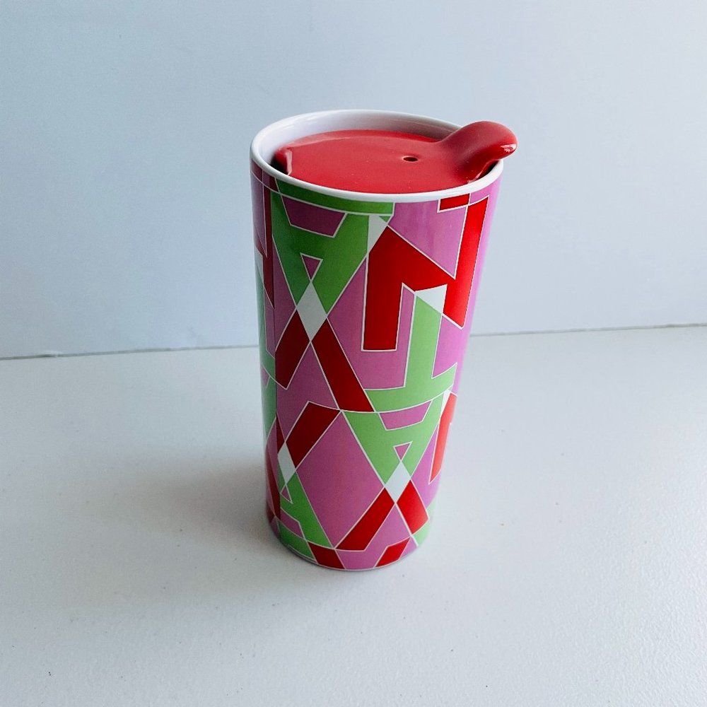 Teavana Ceramic Travel Mug Abstract Print 10oz like new